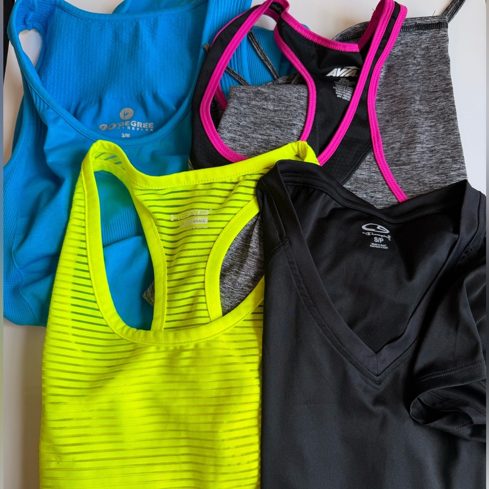 Women’s set of 4 Workout Tops 3 Tanks 1 Tee Assorted Brands